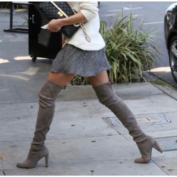 Stuart Weitzman Highland Stretch-Suede Over-The-Knee Londra Boots Gray Size 6 - Picture 1 of 12
